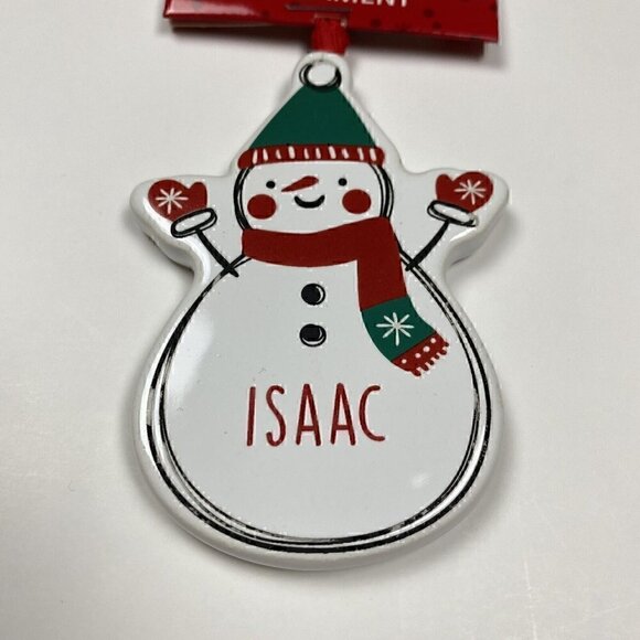 NEW GANZ 3.5" Ornament Ceramic ISAAC Personalized Holiday Christmas Snowman - Picture 3 of 5